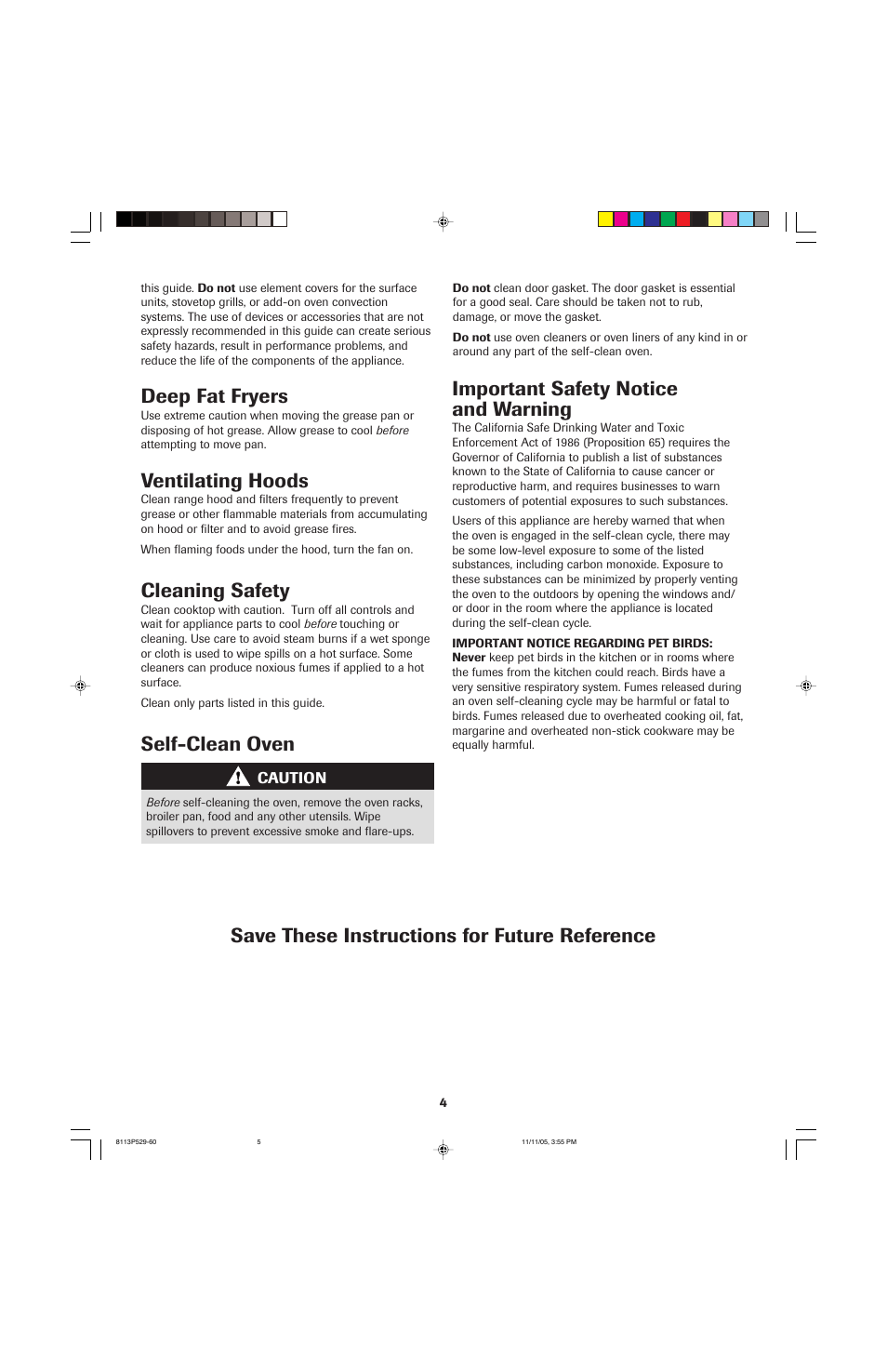 Important safety notice and warning, Save these instructions for future reference, Deep fat fryers | Ventilating hoods, Cleaning safety, Self-clean oven | Jenn-Air GAS DOWNDRAFT SLIDE-IN RANGE User Manual | Page 5 / 88