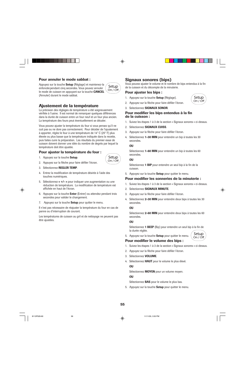 Ajustement de la température, Signaux sonores (bips) | Jenn-Air GAS DOWNDRAFT SLIDE-IN RANGE User Manual | Page 56 / 88