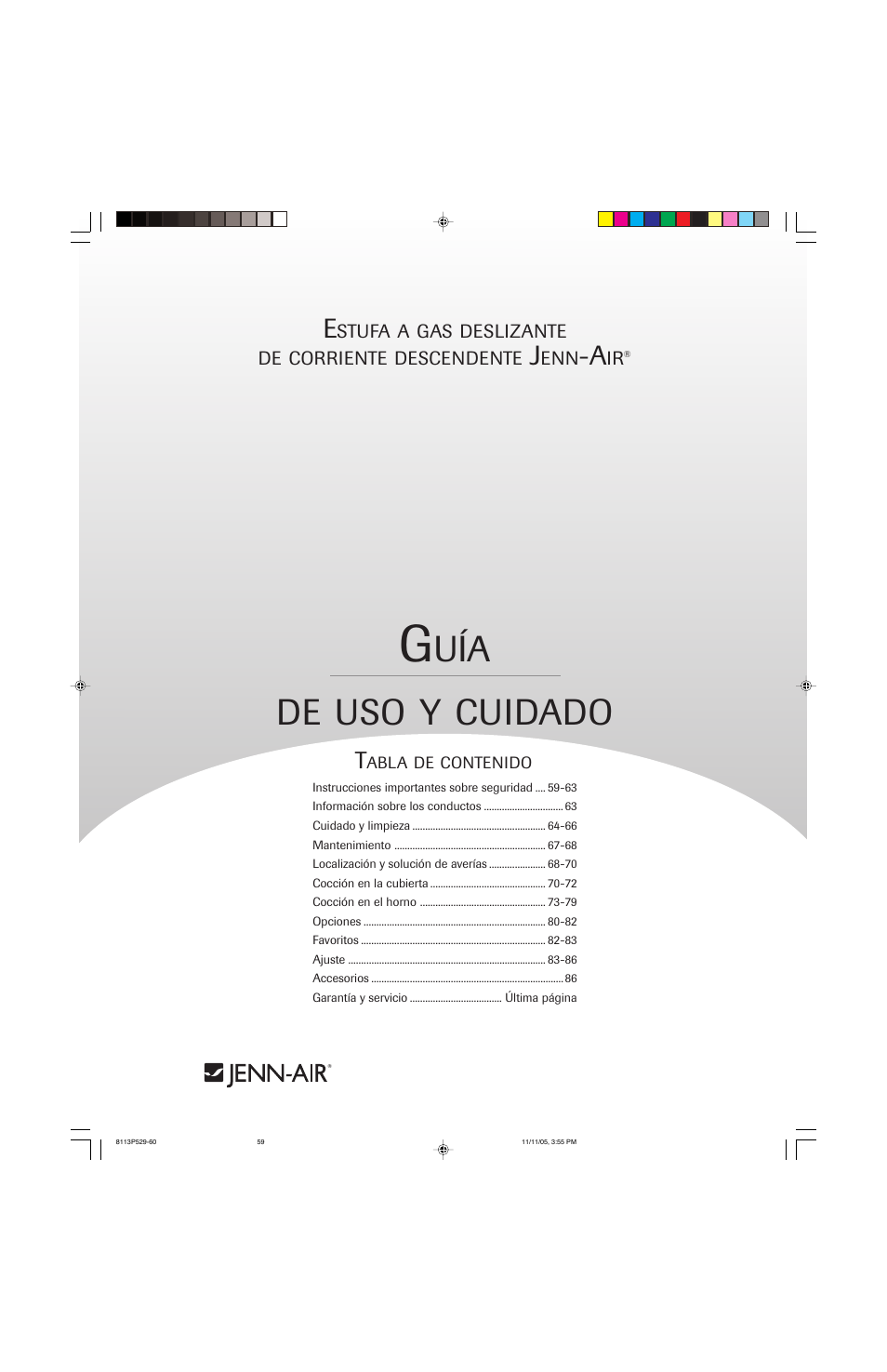 Uía de, Cuidado | Jenn-Air GAS DOWNDRAFT SLIDE-IN RANGE User Manual | Page 59 / 88