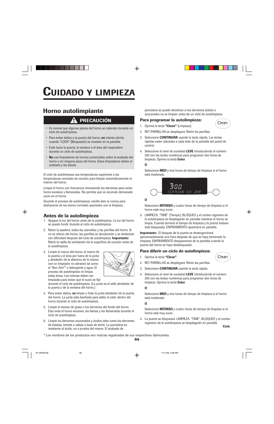 Uidado, Limpieza, Horno autolimpiante | Jenn-Air GAS DOWNDRAFT SLIDE-IN RANGE User Manual | Page 65 / 88
