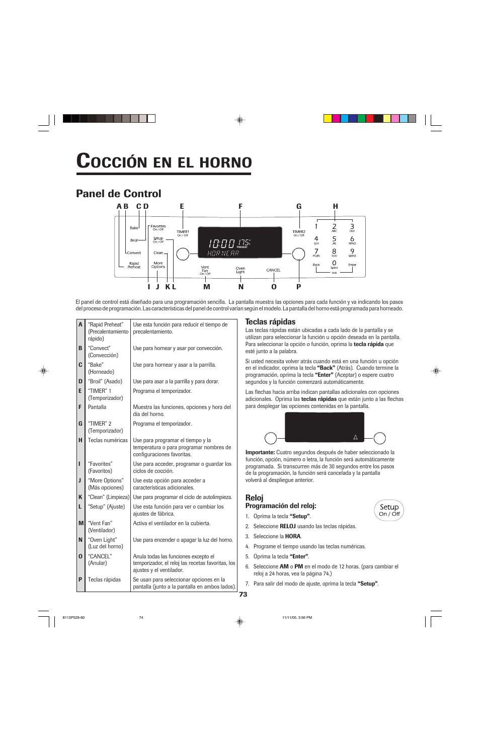 Occión, Horno, Panel de control | Jenn-Air GAS DOWNDRAFT SLIDE-IN RANGE User Manual | Page 74 / 88