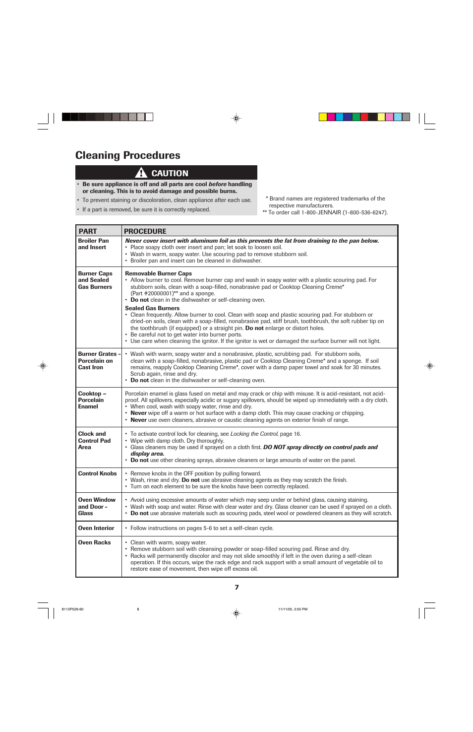 Cleaning procedures, Caution | Jenn-Air GAS DOWNDRAFT SLIDE-IN RANGE User Manual | Page 8 / 88