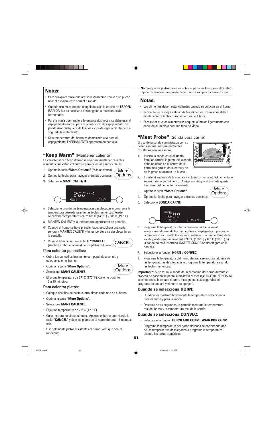 Notas, Keep warm, Meat probe | Jenn-Air GAS DOWNDRAFT SLIDE-IN RANGE User Manual | Page 82 / 88