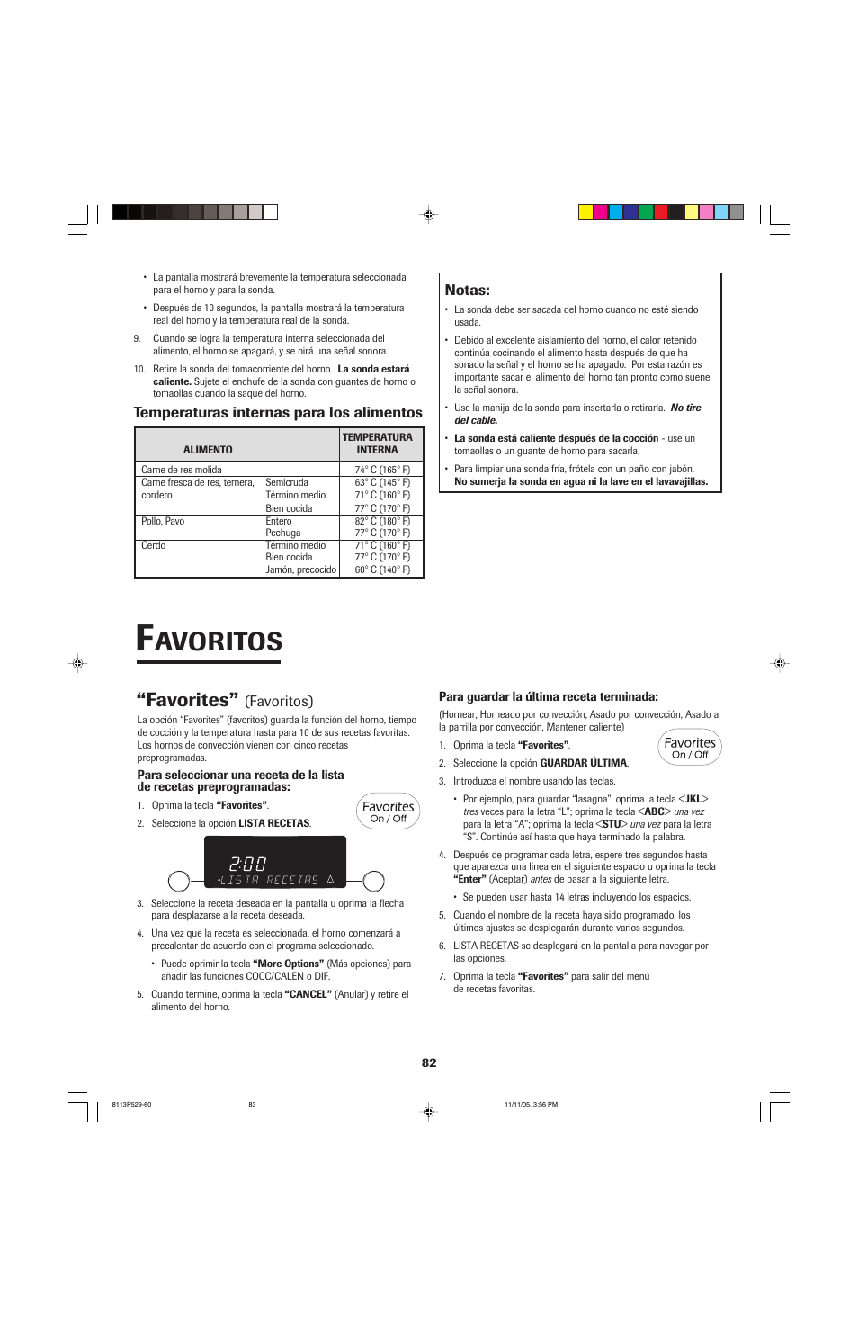 Avoritos, Favorites | Jenn-Air GAS DOWNDRAFT SLIDE-IN RANGE User Manual | Page 83 / 88