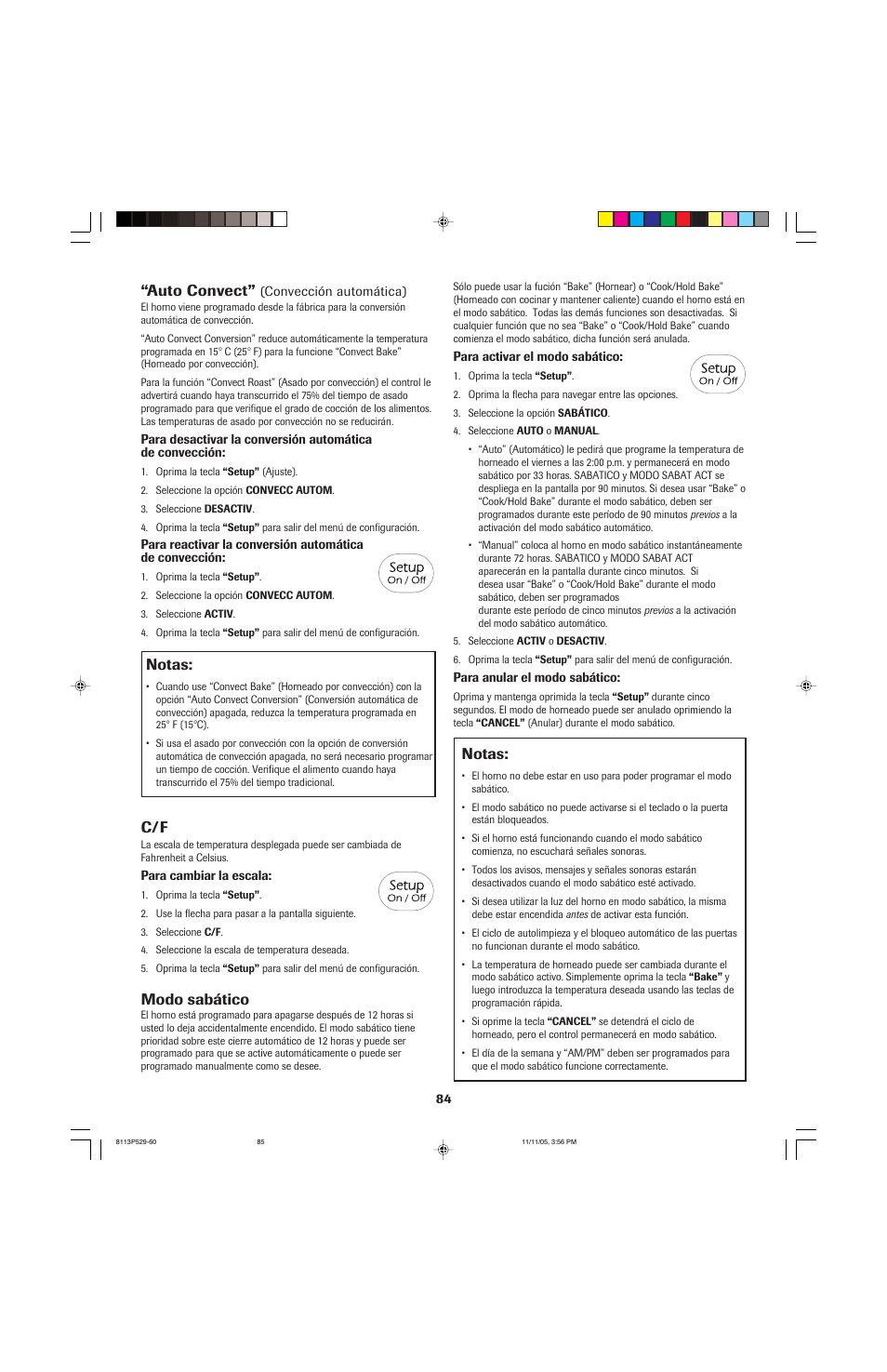 Notas, Auto convect, Modo sabático | Jenn-Air GAS DOWNDRAFT SLIDE-IN RANGE User Manual | Page 85 / 88