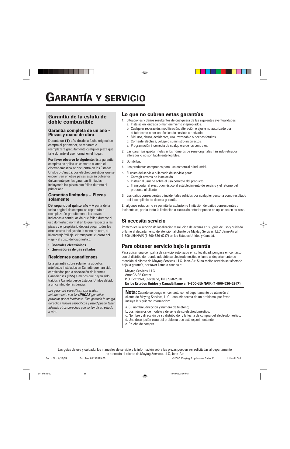 Arantía, Servicio | Jenn-Air GAS DOWNDRAFT SLIDE-IN RANGE User Manual | Page 88 / 88