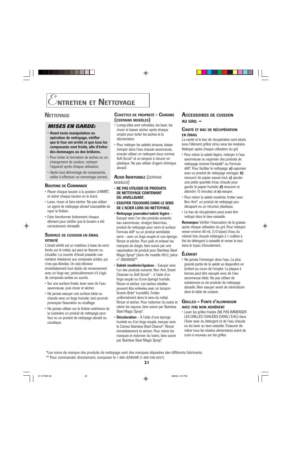 Ntretien, Ettoyage | Jenn-Air JED8130 User Manual | Page 22 / 40
