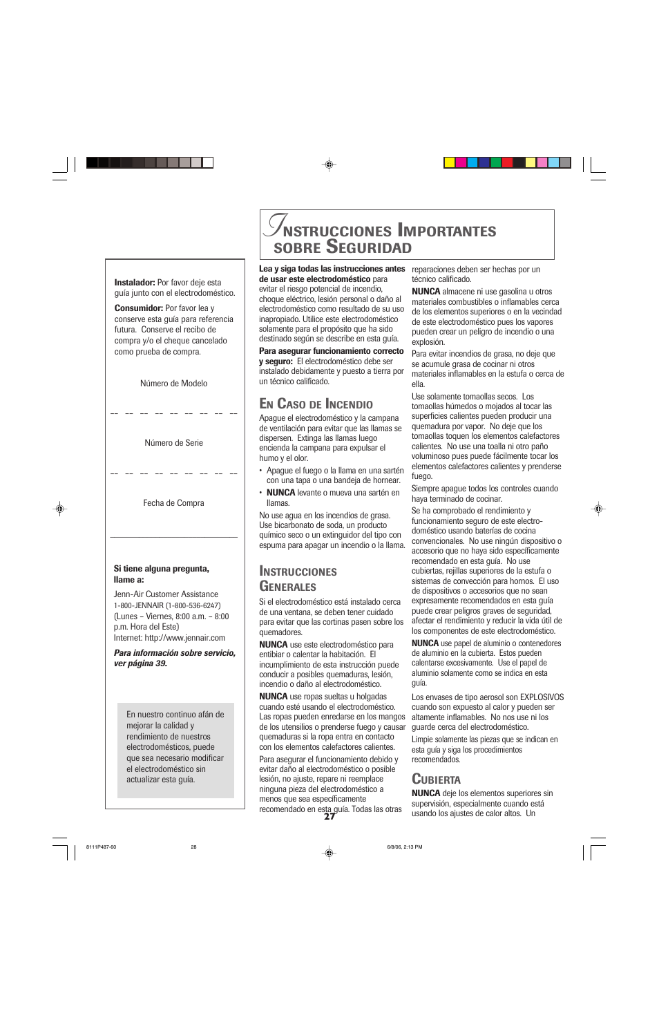 Nstrucciones, Mportantes, Sobre | Eguridad | Jenn-Air JED8130 User Manual | Page 28 / 40