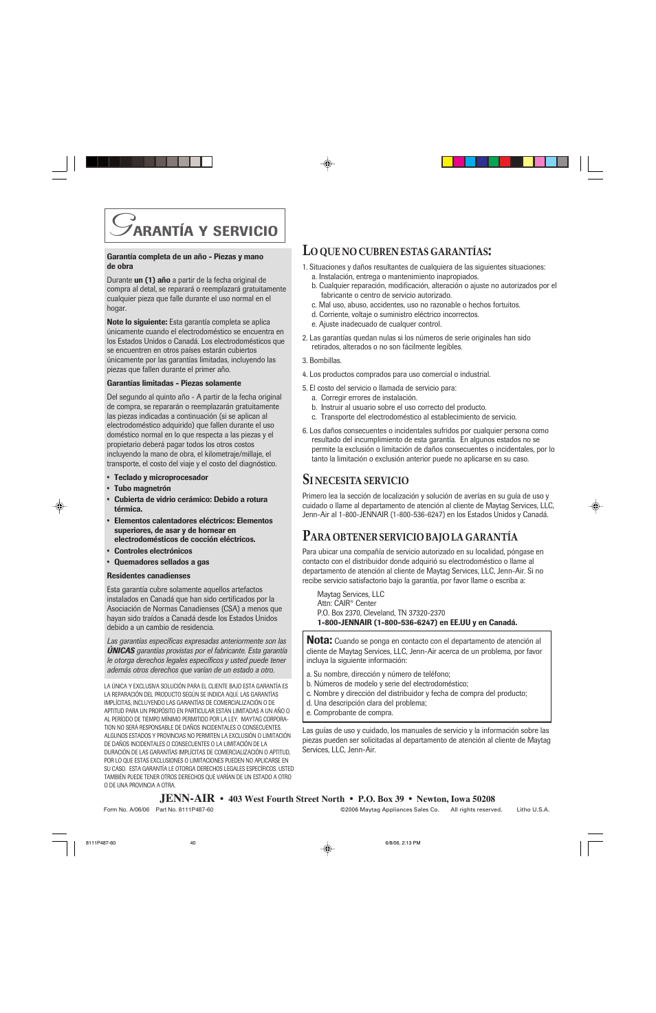 Arantía, Servicio | Jenn-Air JED8130 User Manual | Page 40 / 40