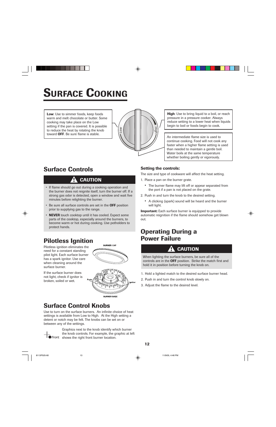 Urface, Ooking, Surface controls pilotless ignition | Jenn-Air 8113P525-60 User Manual | Page 13 / 96