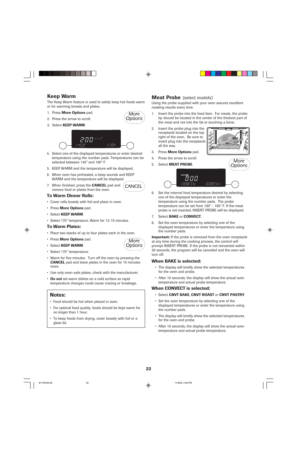 Keep warm, Meat probe | Jenn-Air 8113P525-60 User Manual | Page 23 / 96