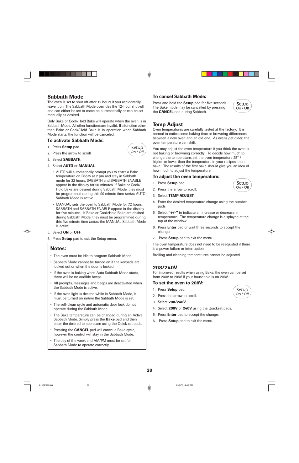 Sabbath mode, Temp adjust | Jenn-Air 8113P525-60 User Manual | Page 29 / 96