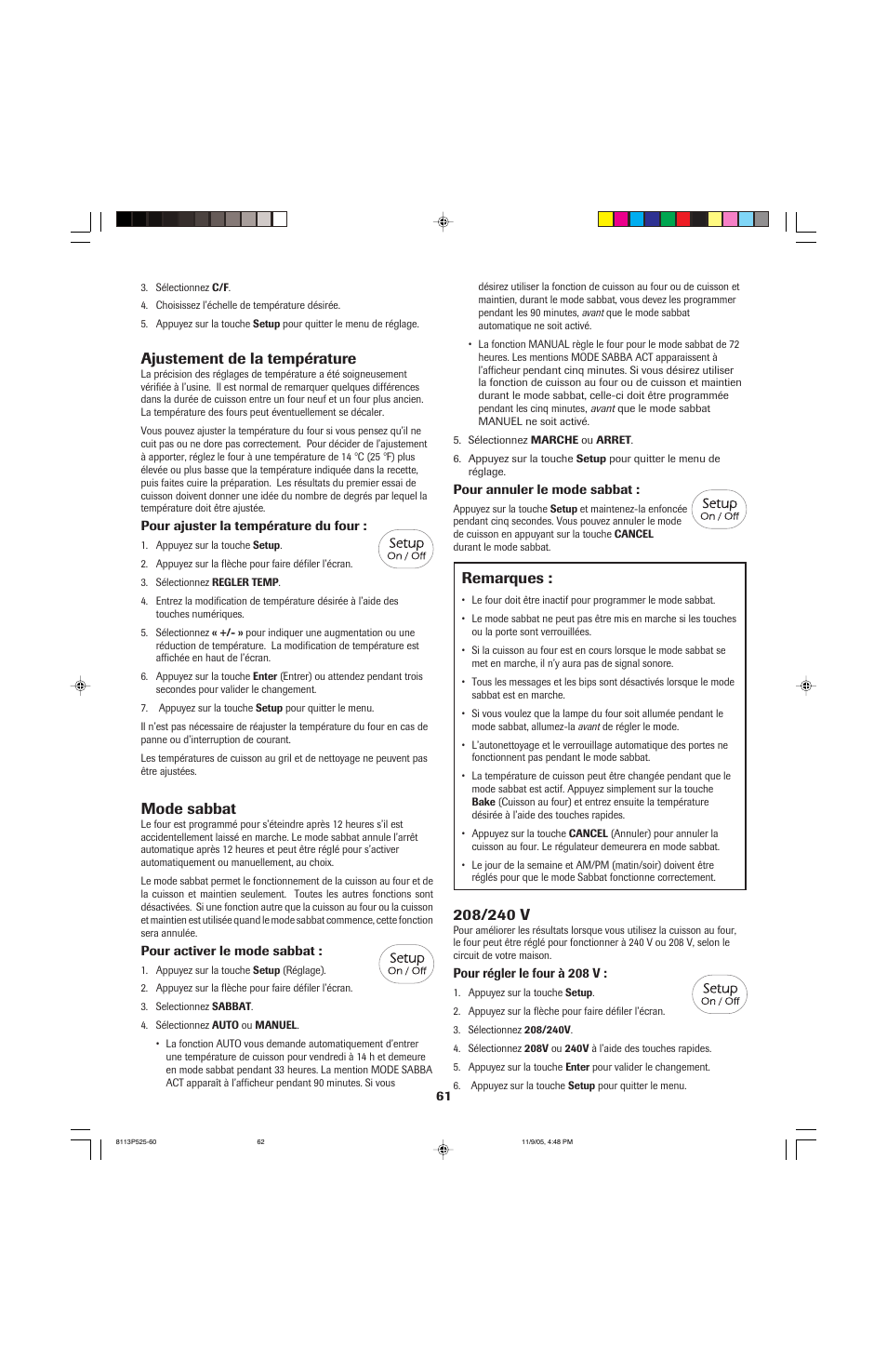 Mode sabbat, Ajustement de la température, Remarques | Jenn-Air 8113P525-60 User Manual | Page 62 / 96