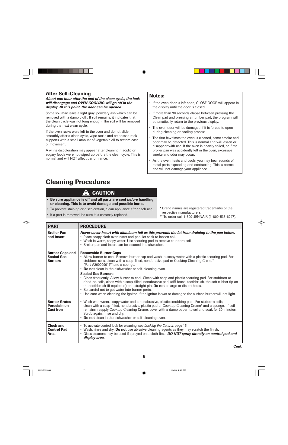Cleaning procedures, After self-cleaning, Caution | Jenn-Air 8113P525-60 User Manual | Page 7 / 96