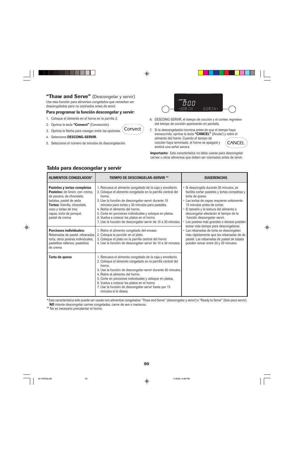 Thaw and serve, Tabla para descongelar y servir | Jenn-Air 8113P525-60 User Manual | Page 91 / 96