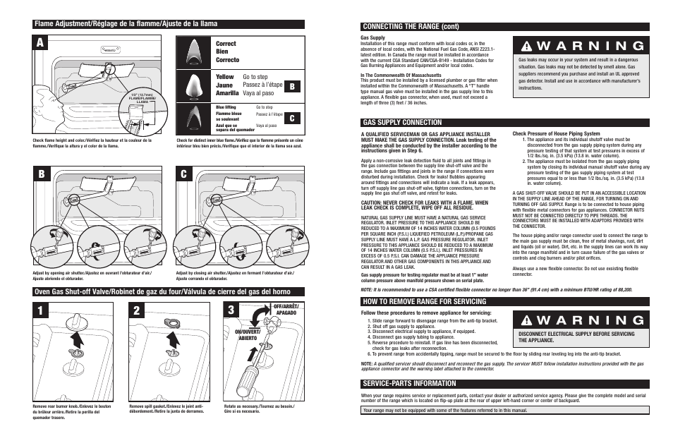 Connecting the range (cont), Gas supply connection | Jenn-Air JGR8890 User Manual | Page 3 / 14