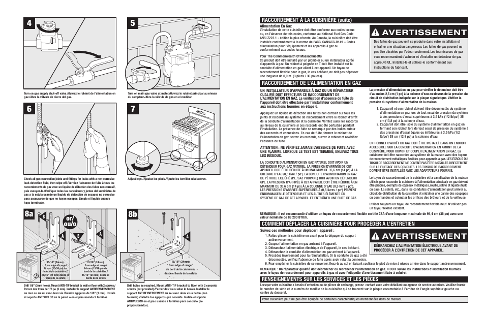 Avertissement, Or/ ou/o, Raccordement à la cuisinière (suite) | Raccordement de l’alimentation en gaz, Ab b a | Jenn-Air JGR8890 User Manual | Page 5 / 14