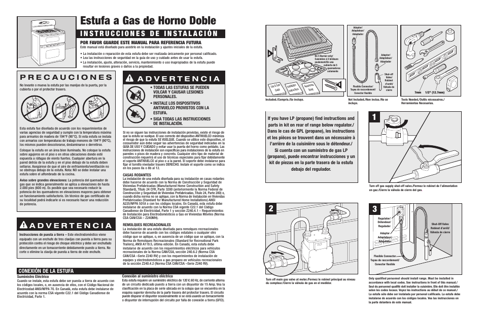 Estufa a gas de horno doble, Conexión de la estufa | Jenn-Air JGR8890 User Manual | Page 6 / 14