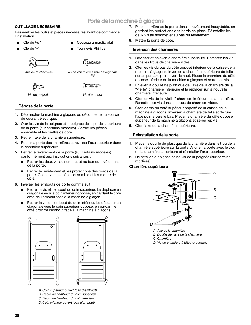 Porte de la machine à glaçons | Jenn-Air W10136129C User Manual | Page 38 / 48