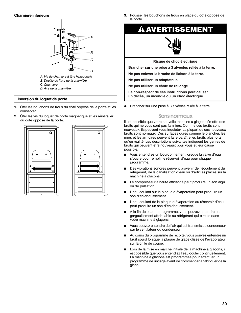 Avertissement, Sons normaux | Jenn-Air W10136129C User Manual | Page 39 / 48