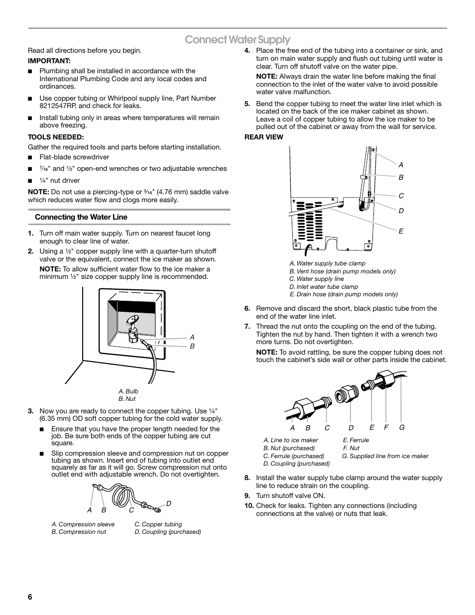 Connect water supply | Jenn-Air W10136129C User Manual | Page 6 / 48