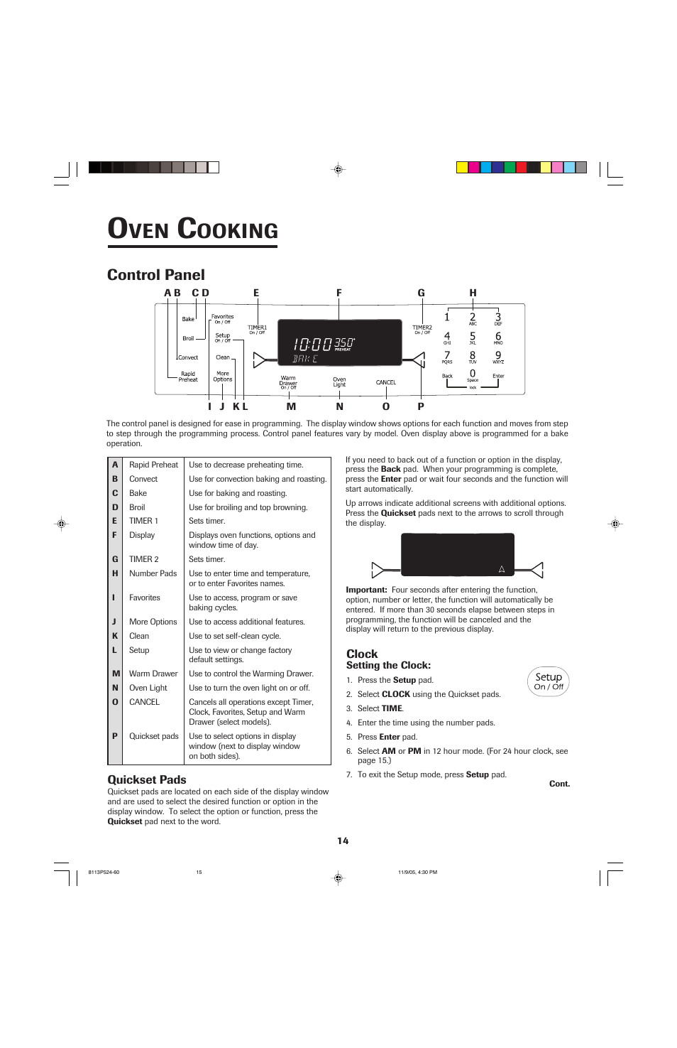 Ooking, Control panel | Jenn-Air SLIDE-IN RANGE User Manual | Page 15 / 92