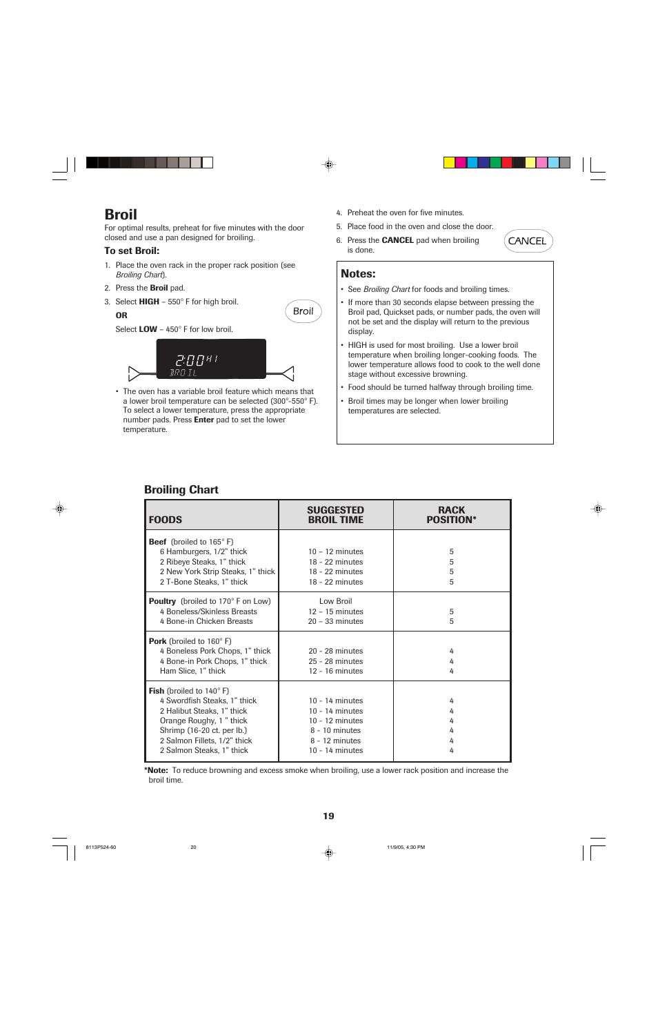 Broil, Broiling chart | Jenn-Air SLIDE-IN RANGE User Manual | Page 20 / 92