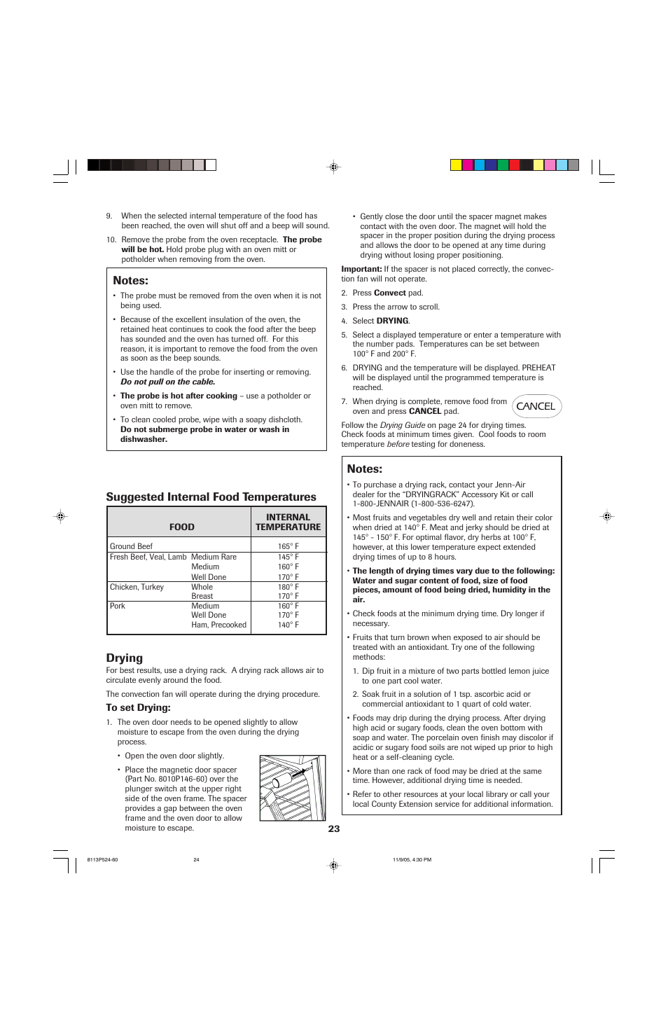 Drying, Suggested internal food temperatures | Jenn-Air SLIDE-IN RANGE User Manual | Page 24 / 92