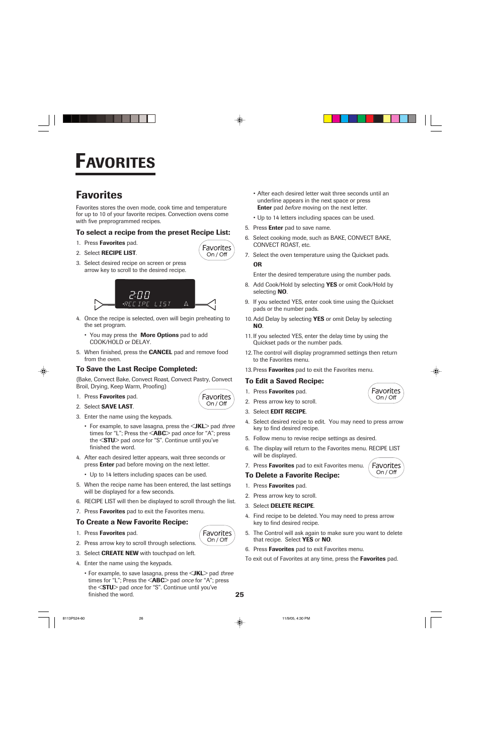 Avorites, Favorites | Jenn-Air SLIDE-IN RANGE User Manual | Page 26 / 92