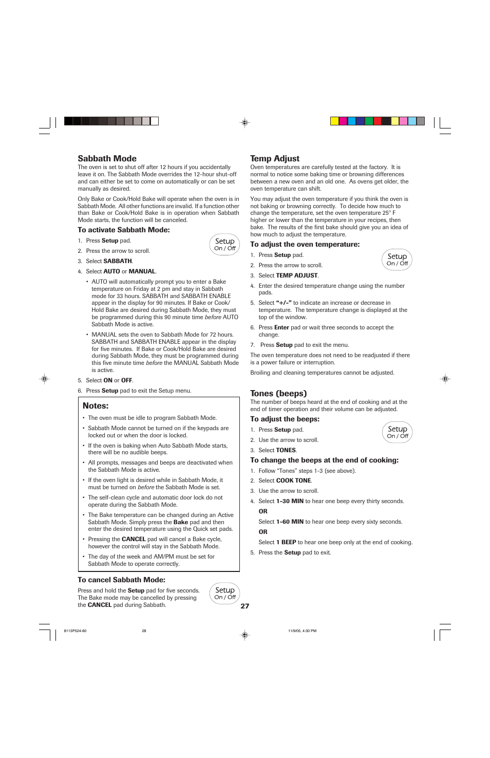 Sabbath mode, Temp adjust, Tones (beeps) | Jenn-Air SLIDE-IN RANGE User Manual | Page 28 / 92