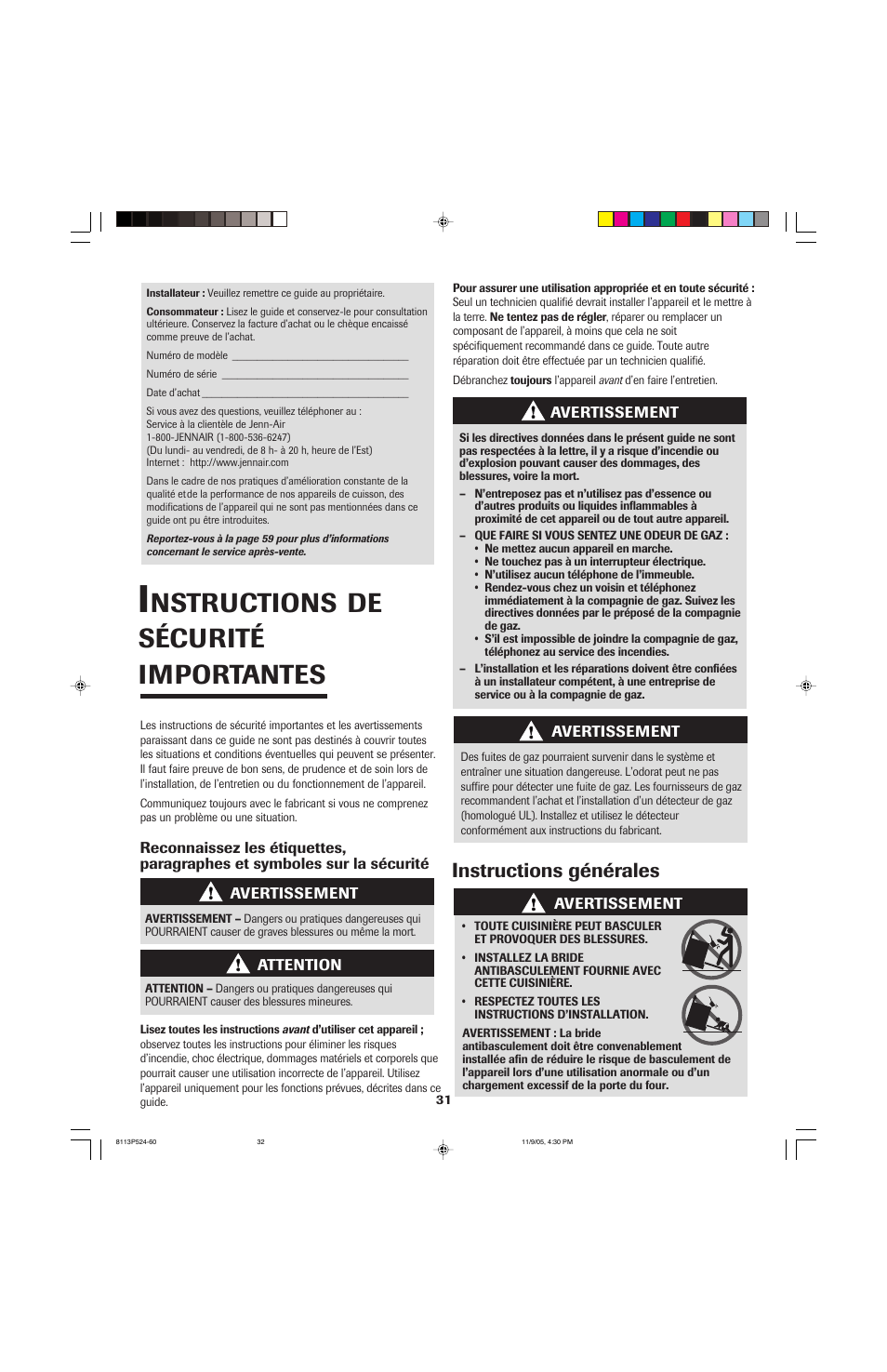 Nstructions, De sécurité importantes, Instructions générales | Jenn-Air SLIDE-IN RANGE User Manual | Page 32 / 92