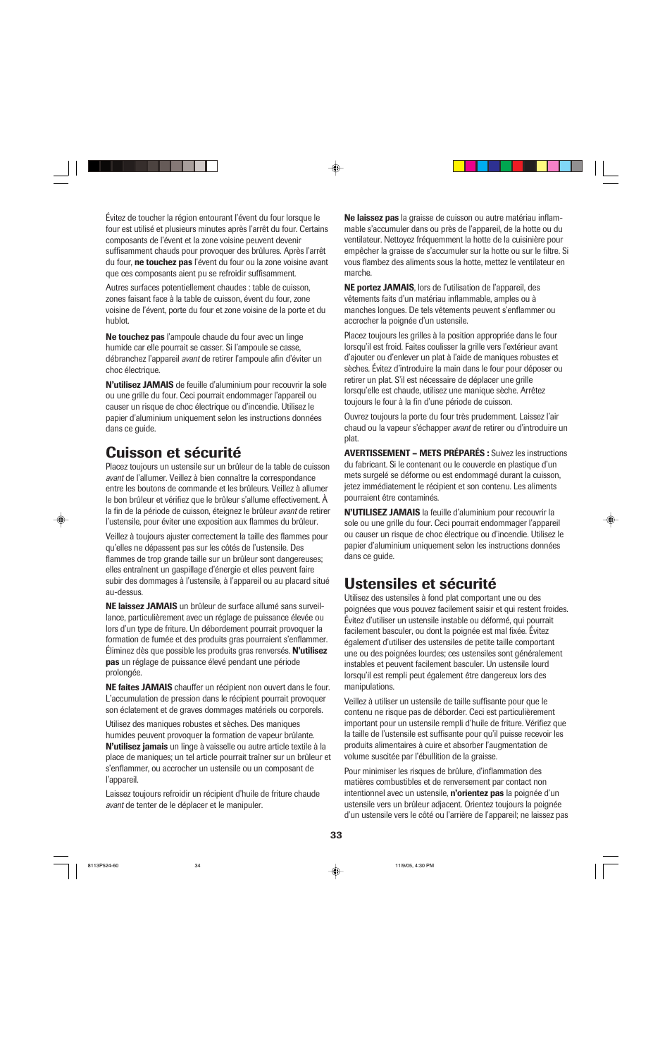 Cuisson et sécurité, Ustensiles et sécurité | Jenn-Air SLIDE-IN RANGE User Manual | Page 34 / 92