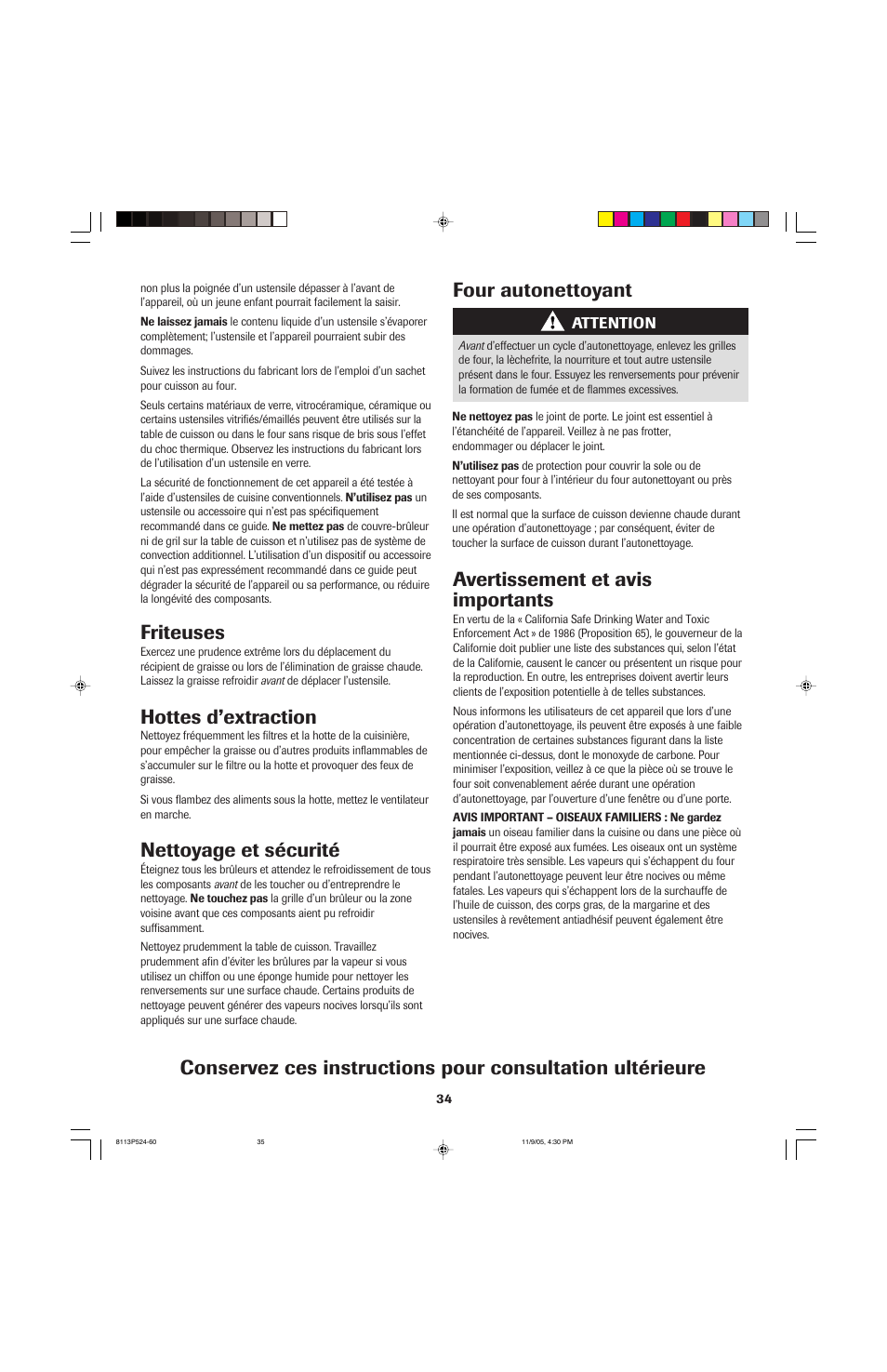 Friteuses, Hottes d’extraction, Nettoyage et sécurité | Four autonettoyant | Jenn-Air SLIDE-IN RANGE User Manual | Page 35 / 92