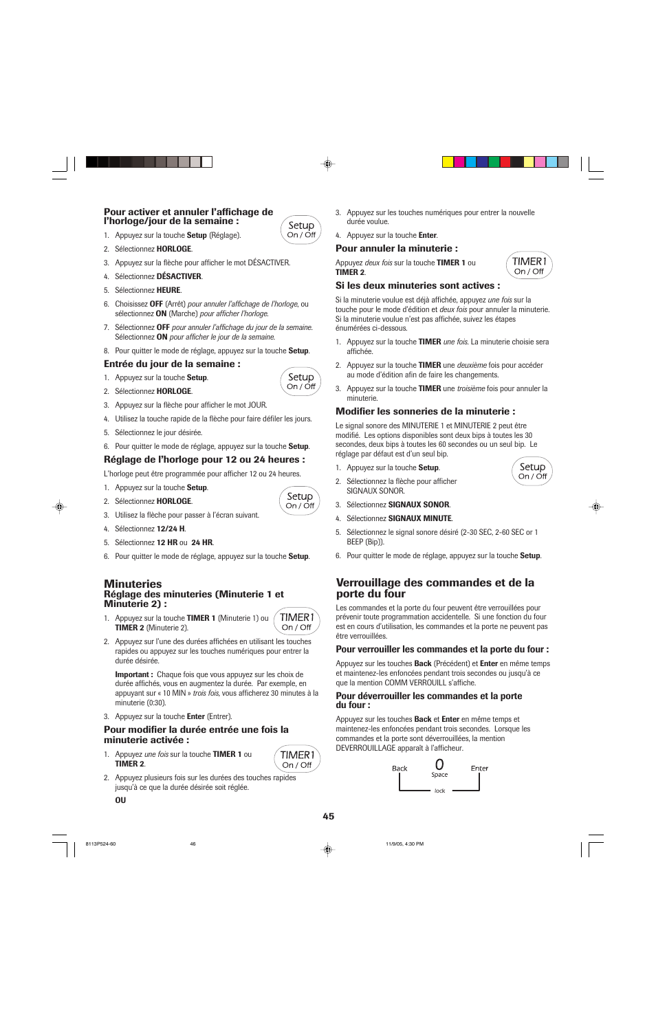 Minuteries, Verrouillage des commandes et de la porte du four | Jenn-Air SLIDE-IN RANGE User Manual | Page 46 / 92