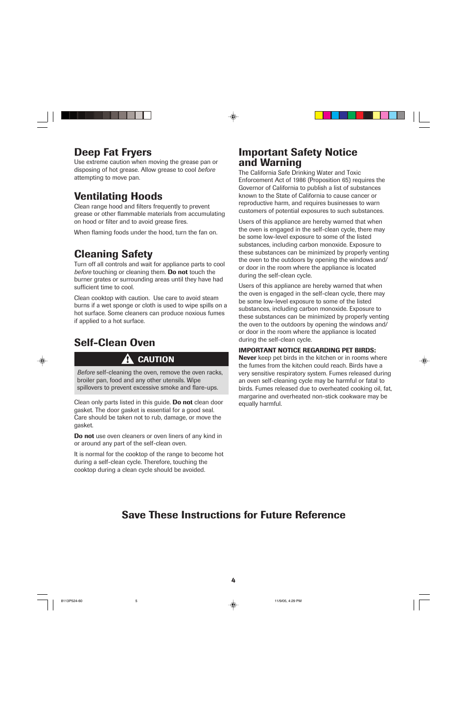Deep fat fryers, Ventilating hoods, Cleaning safety | Self-clean oven, Important safety notice and warning, Save these instructions for future reference | Jenn-Air SLIDE-IN RANGE User Manual | Page 5 / 92