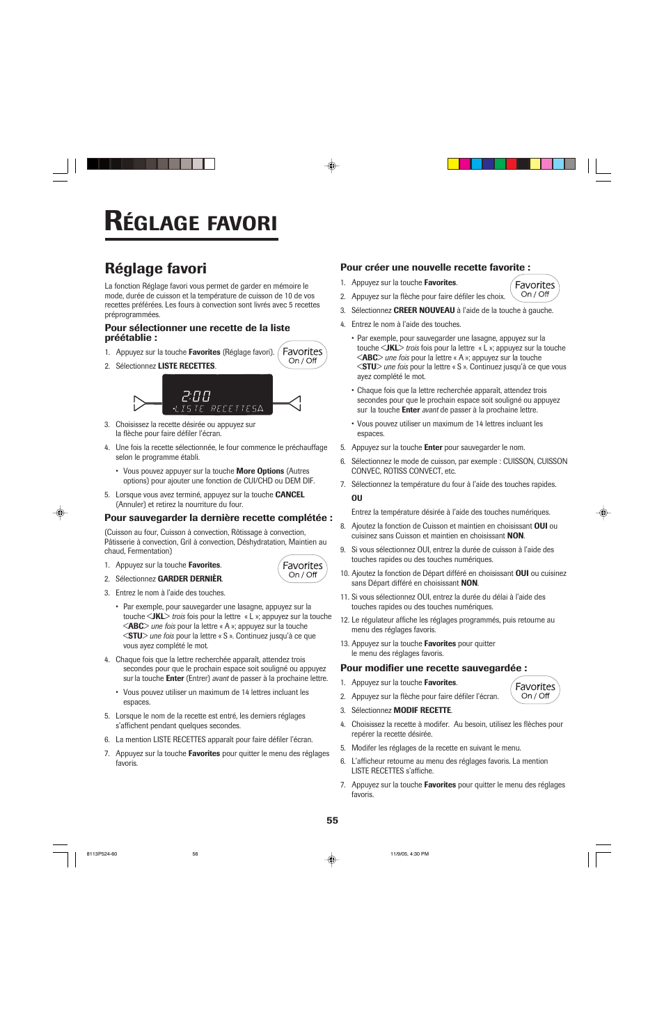Églage, Favori, Réglage favori | Jenn-Air SLIDE-IN RANGE User Manual | Page 56 / 92