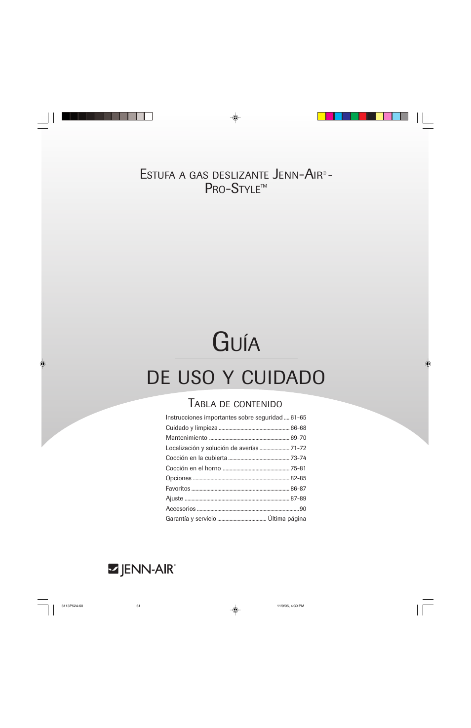 Uía de, Cuidado | Jenn-Air SLIDE-IN RANGE User Manual | Page 61 / 92