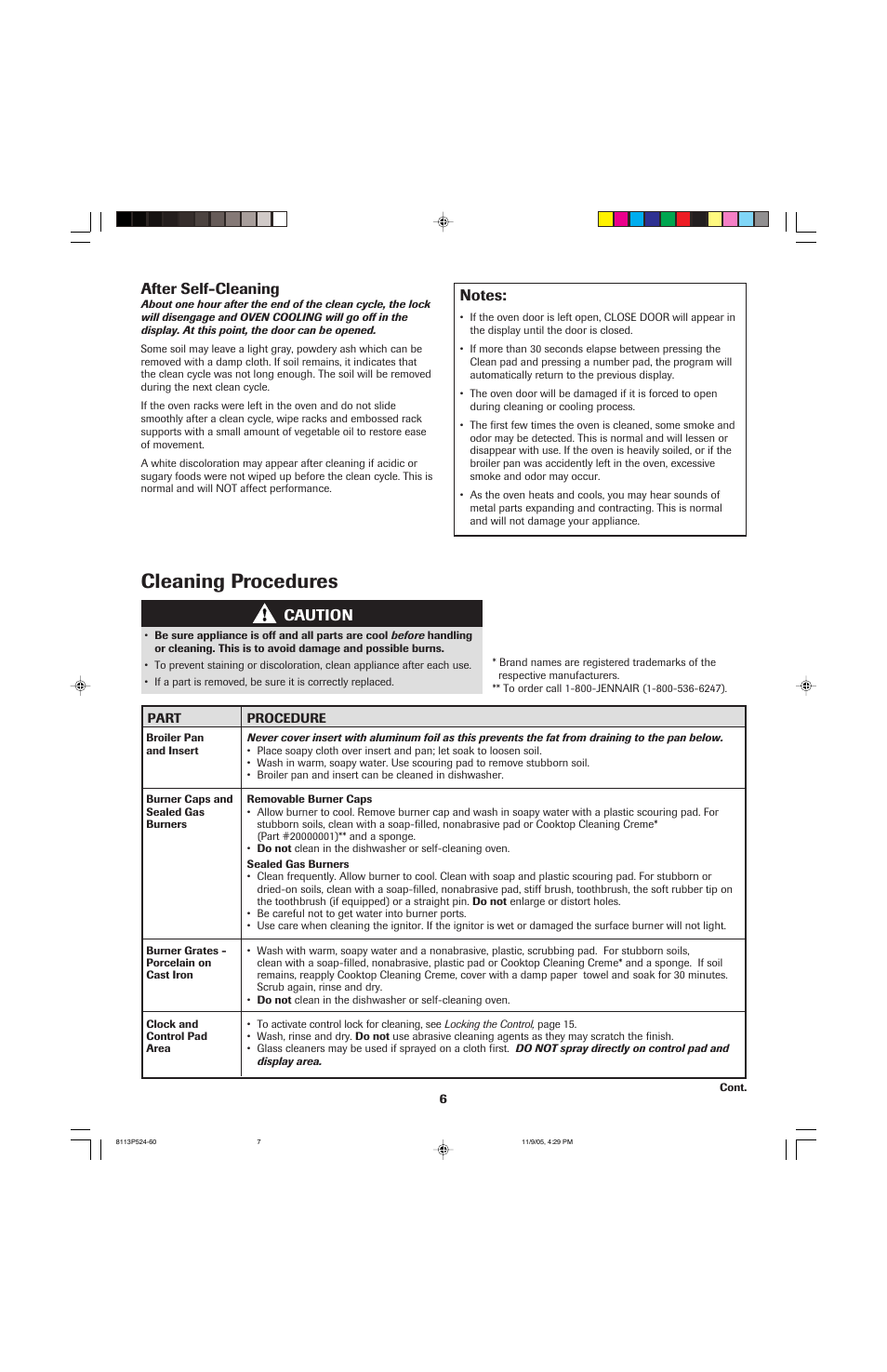 Cleaning procedures, After self-cleaning, Caution | Jenn-Air SLIDE-IN RANGE User Manual | Page 7 / 92