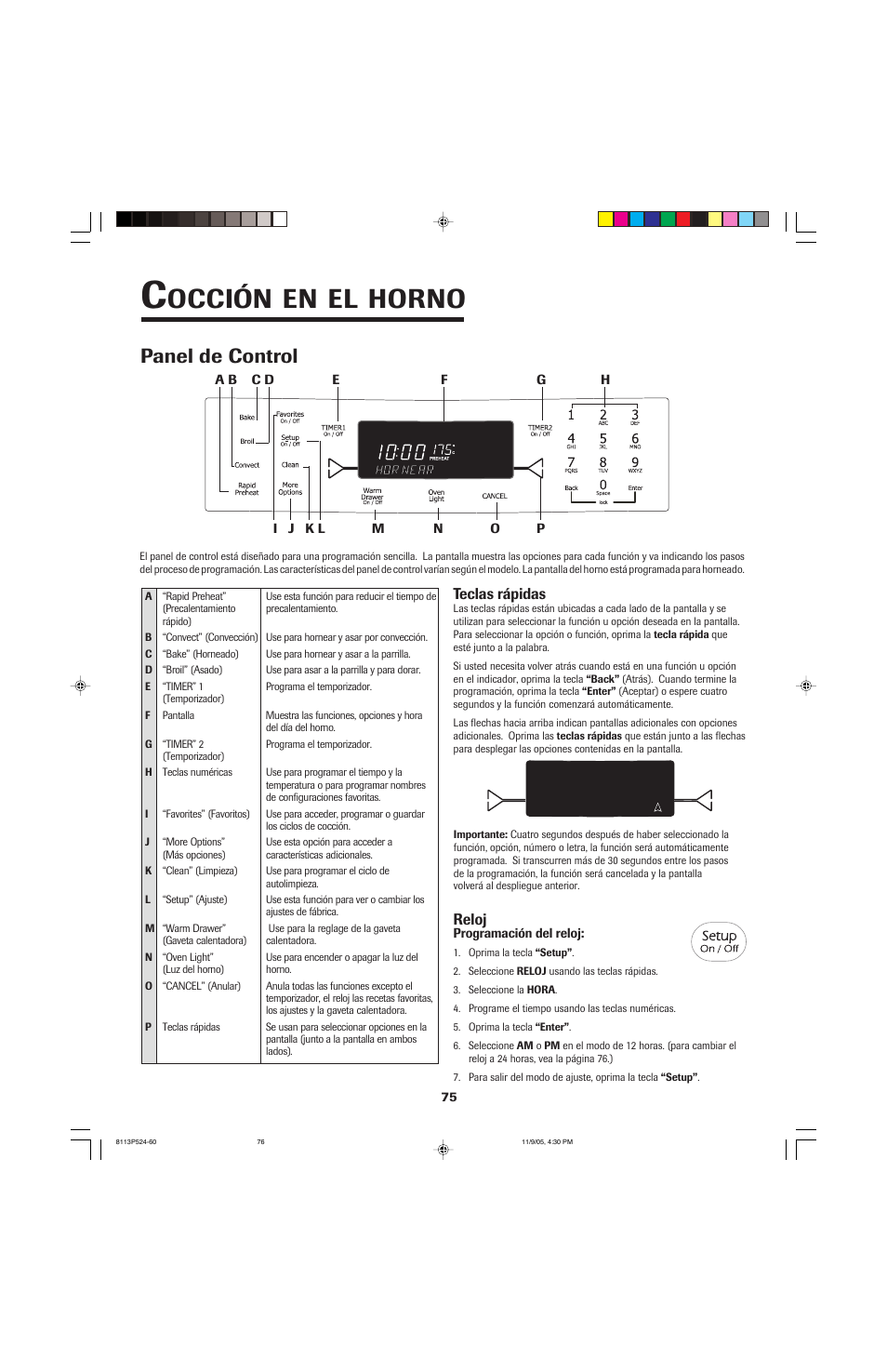 Occión, Horno, Panel de control | Jenn-Air SLIDE-IN RANGE User Manual | Page 76 / 92