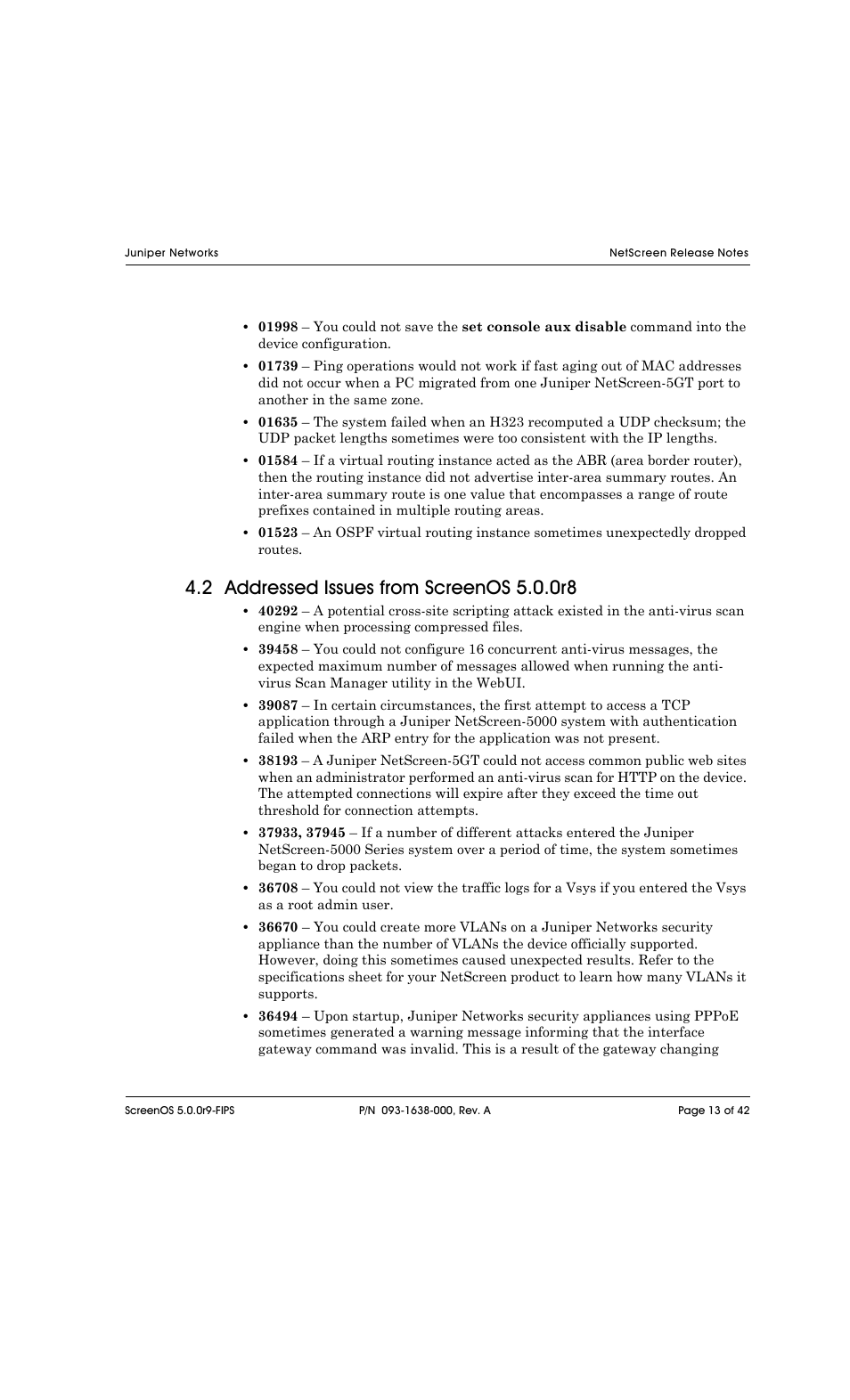 2 addressed issues from screenos 5.0.0r8 | Juniper Networks NETSCREEN 208 User Manual | Page 13 / 42