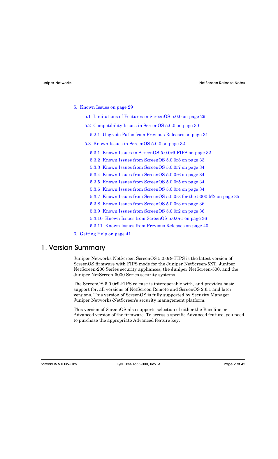 Version summary | Juniper Networks NETSCREEN 208 User Manual | Page 2 / 42