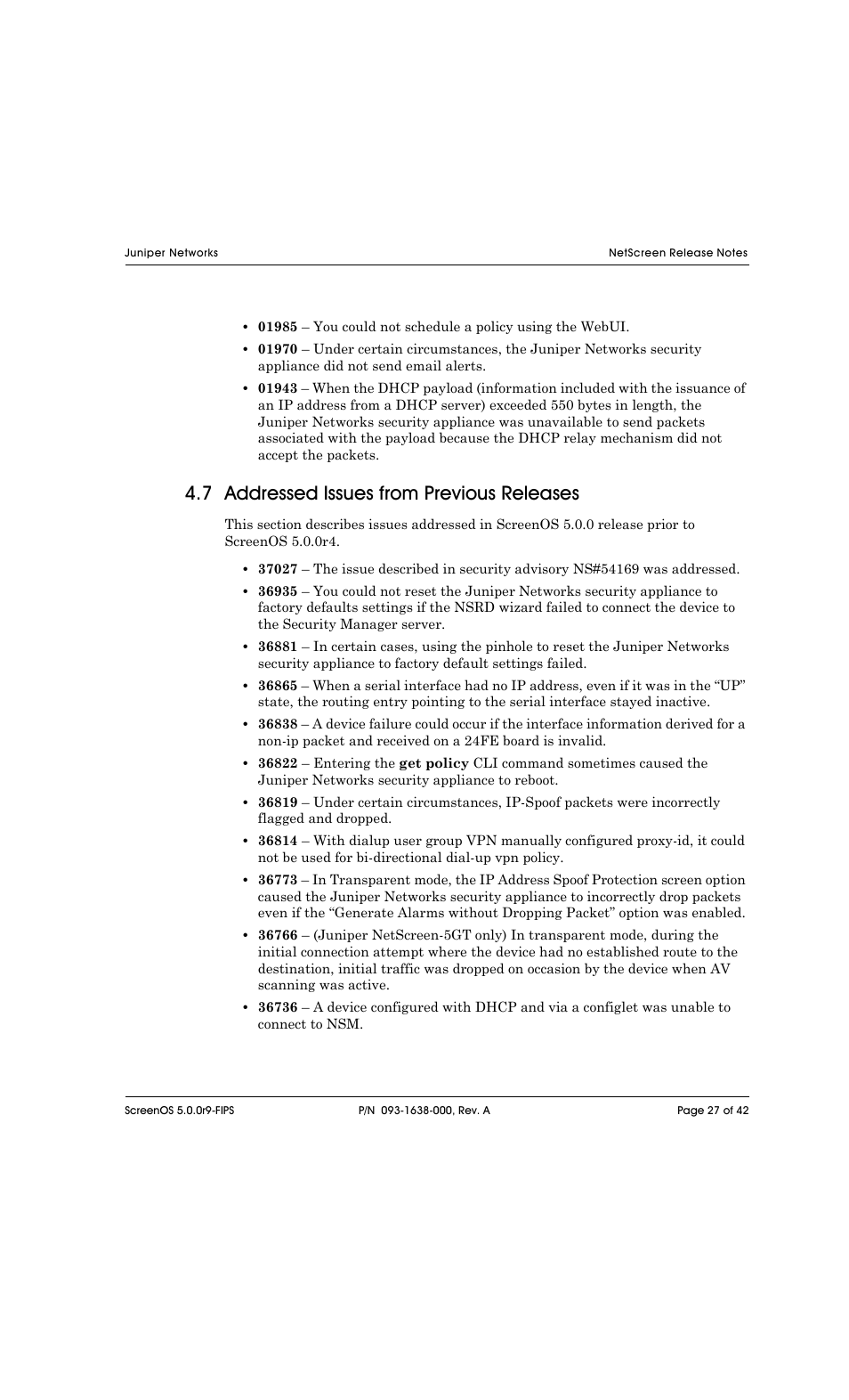 7 addressed issues from previous releases | Juniper Networks NETSCREEN 208 User Manual | Page 27 / 42