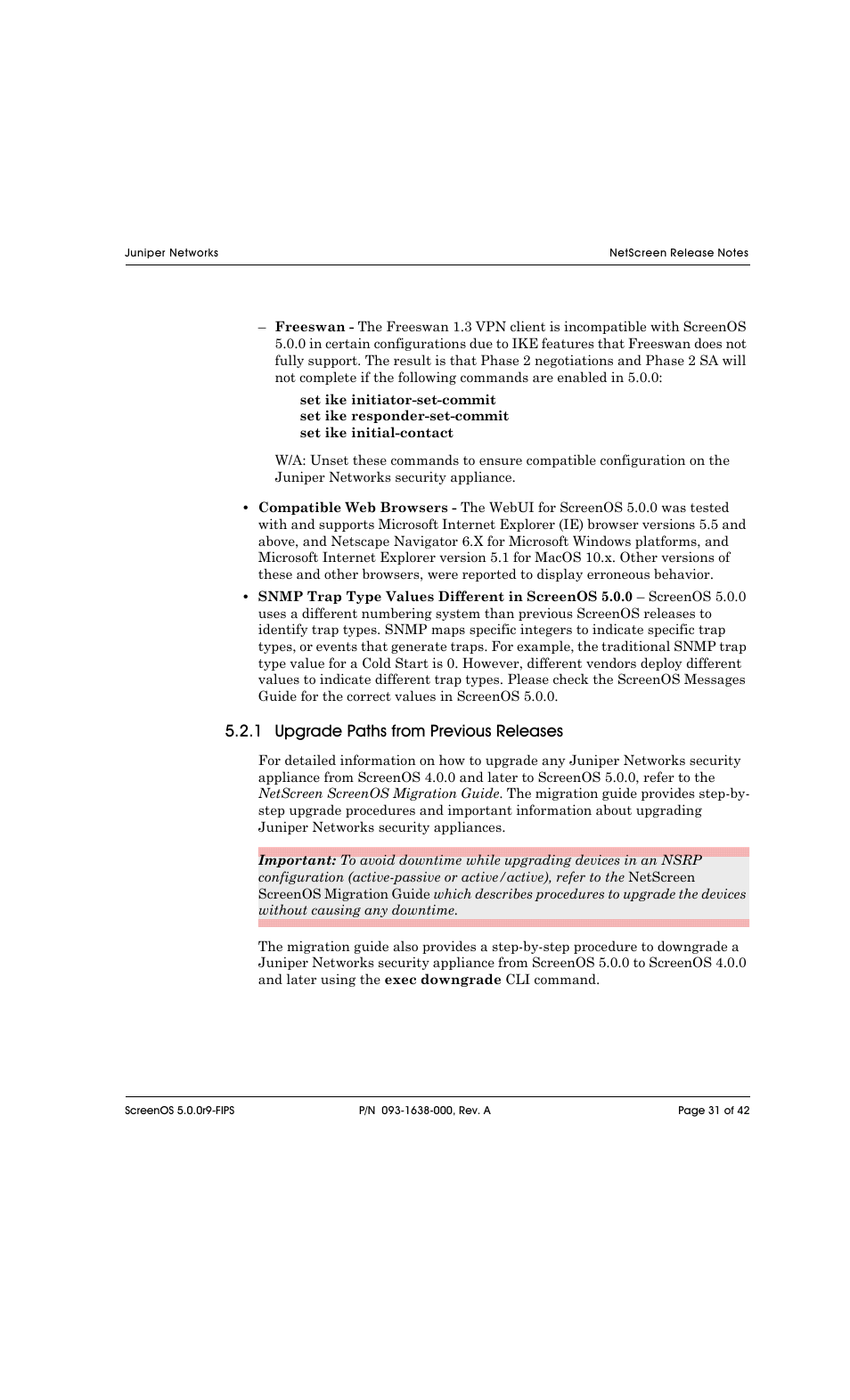 1 upgrade paths from previous releases | Juniper Networks NETSCREEN 208 User Manual | Page 31 / 42