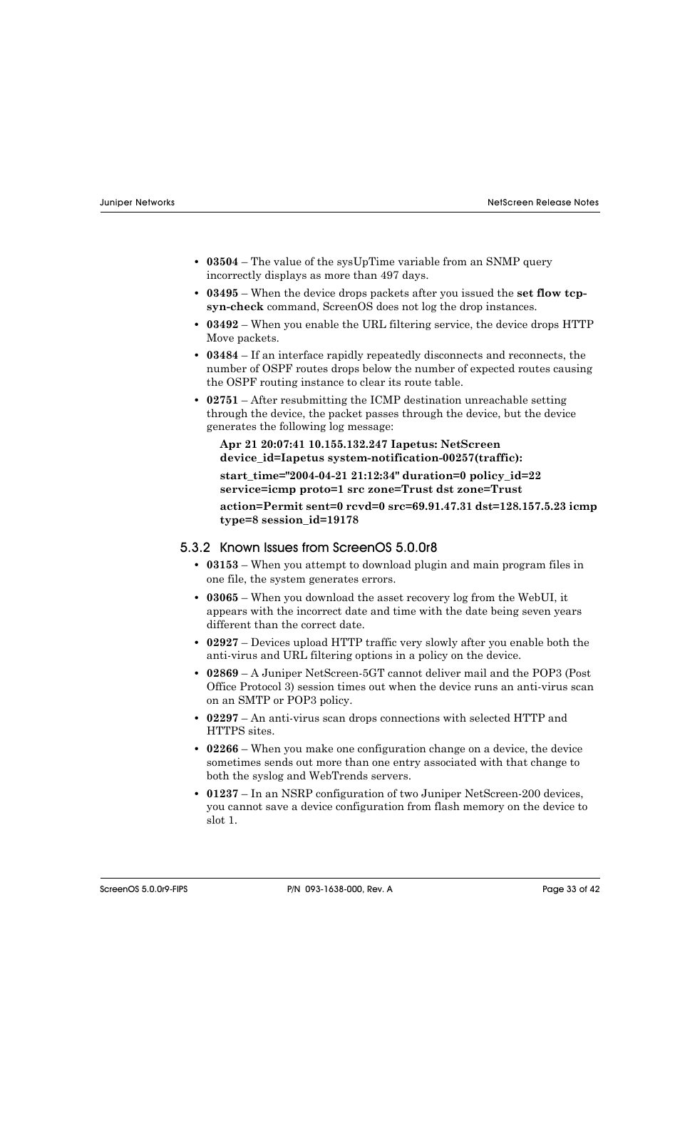 2 known issues from screenos 5.0.0r8 | Juniper Networks NETSCREEN 208 User Manual | Page 33 / 42