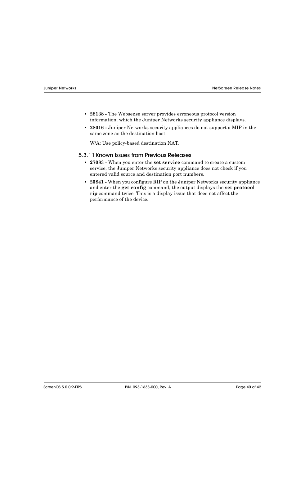 11 known issues from previous releases | Juniper Networks NETSCREEN 208 User Manual | Page 40 / 42
