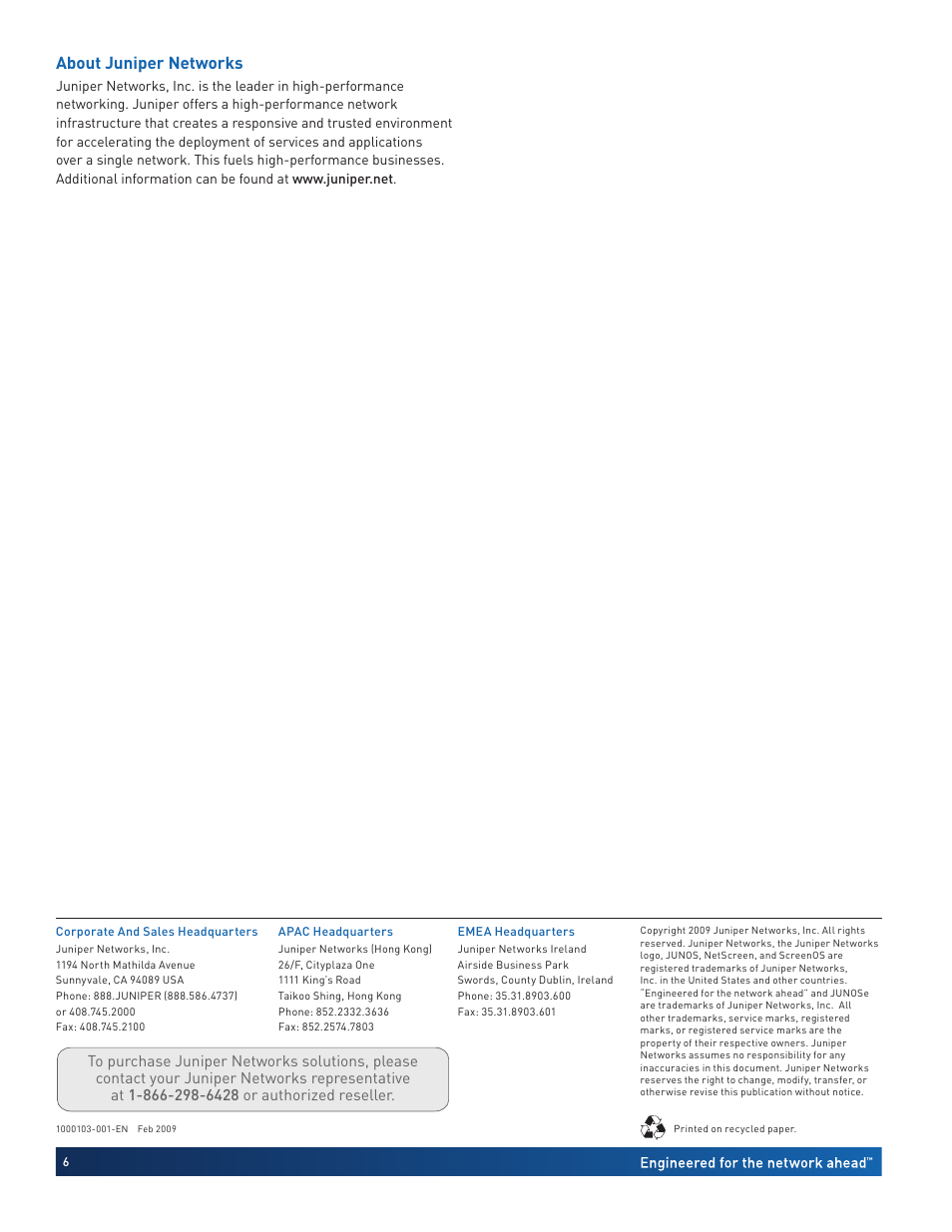 About juniper networks | Juniper Networks Broadband Services Router. E320 User Manual | Page 6 / 6