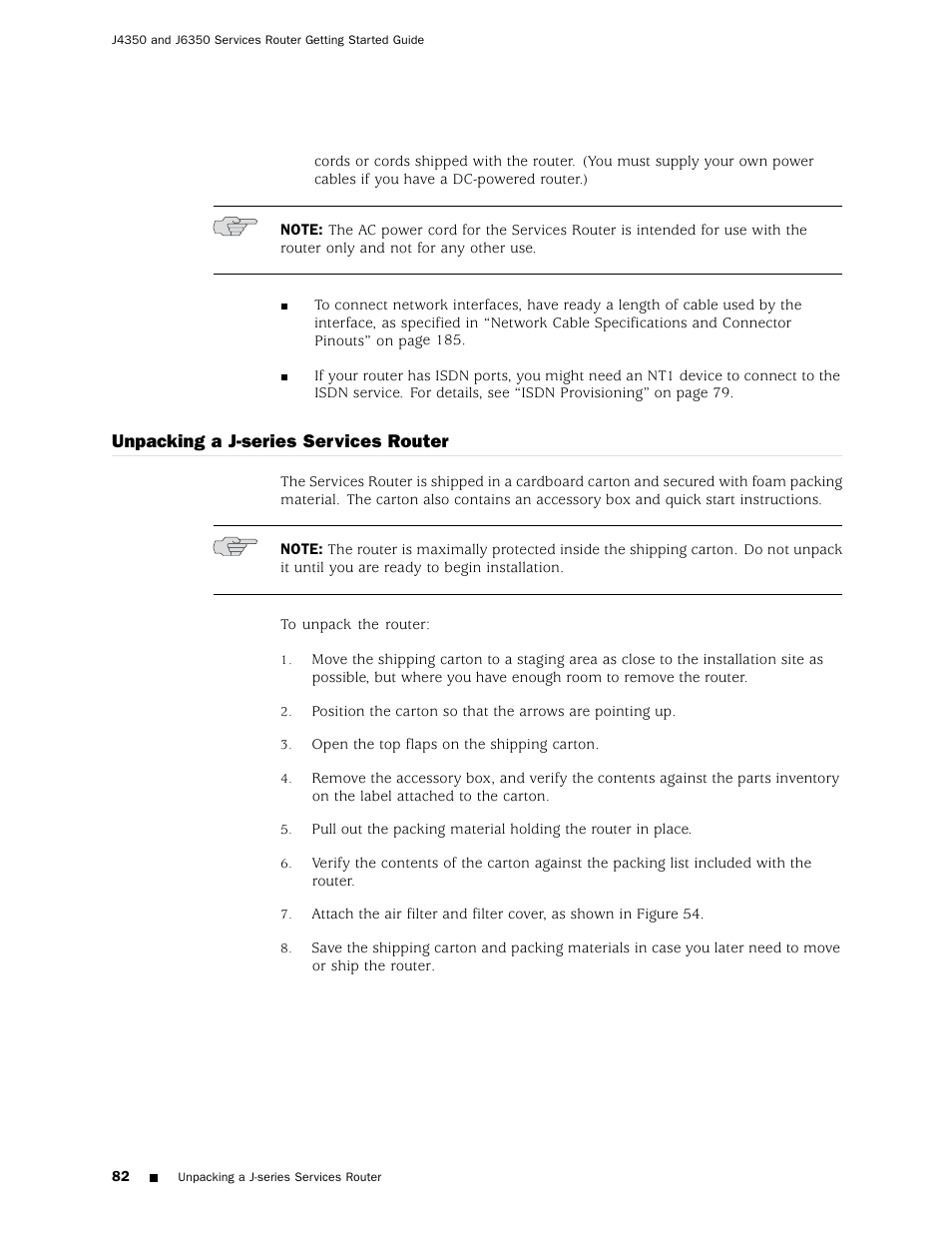 Unpacking a j-series services router | Juniper Networks J4350 User Manual | Page 102 / 284