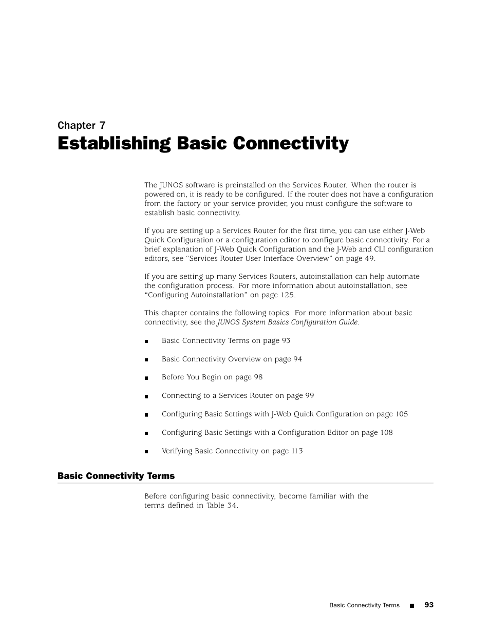 Establishing basic connectivity, Chapter 7 | Juniper Networks J4350 User Manual | Page 113 / 284