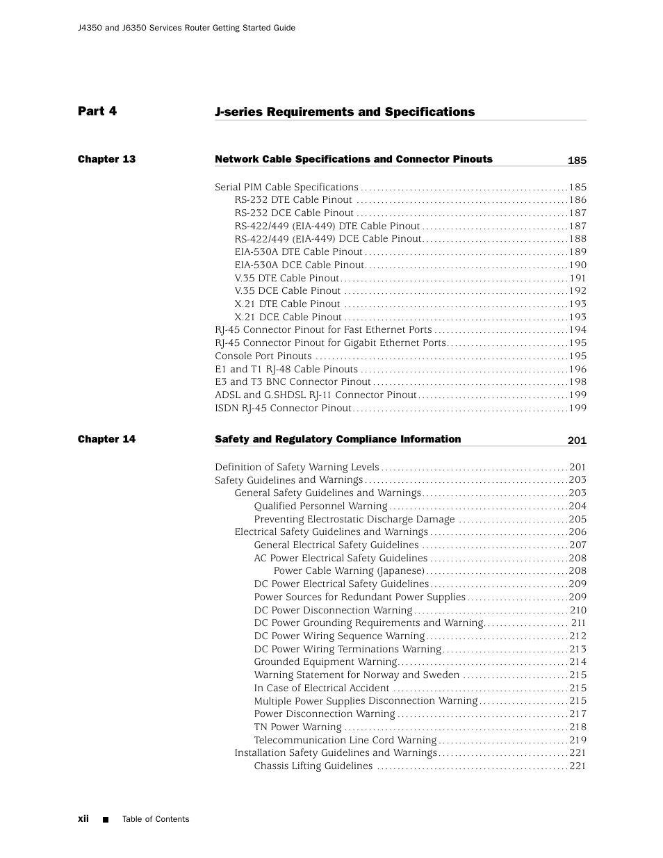 Juniper Networks J4350 User Manual | Page 12 / 284