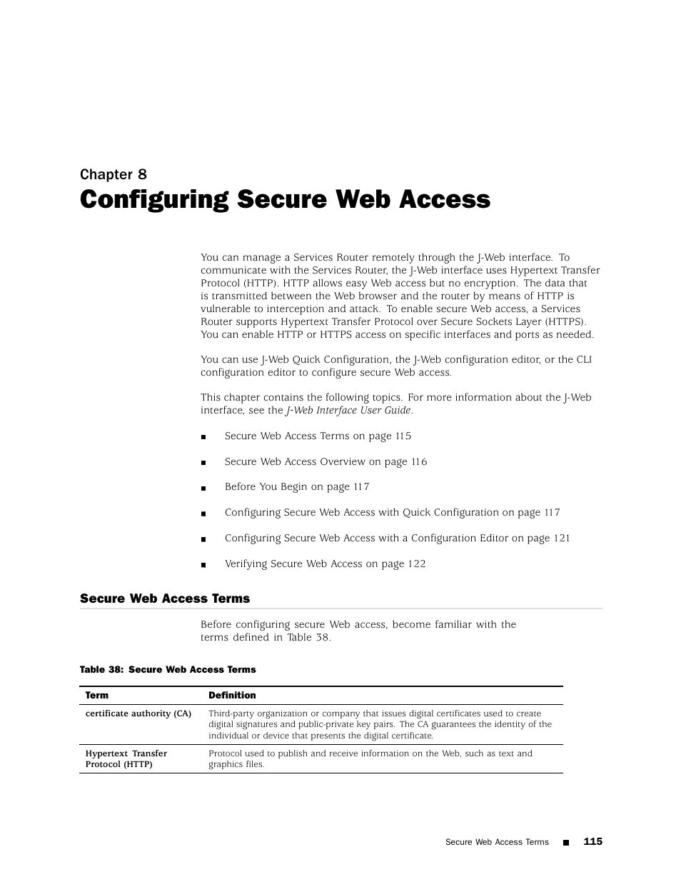 Configuring secure web access, Chapter 8 | Juniper Networks J4350 User Manual | Page 135 / 284